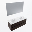 Mondiaz VICA ensemble de meuble de salle de bain - 120cm - meuble sous-vasque marron foncé - 4 tiroirs - lavabo denia double - 2 trous de robinet - couleur Blanc Brillant - miroir LED - version XL 60cm de haut SW1091972