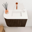 Mondiaz JOYA 51.6cm meuble de toilette - arrondi gauche couleur Walnut - Vasque FAYE position Droite Sans trou de robinet couleur Talc. SW1412167