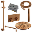 BRAUER Copper Carving Douche de pluie thermostatique encastrée - boutons-poussoirs - SET 64 - tête de douche 30cm - bras mural courbé - douchette barre - flexible de douche - barre de douche intégrée - cuivre brossé PVD SW925749