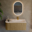 MONDIAZ KURVE-DLUX meuble de salle de bains 105cm arrondi à gauche couleur Dusk avec 1 tiroir et 1 porte. Lavabo BIG SMALL à droite 1 trou de robinet Meli. SW1431860