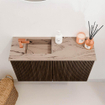 Mondiaz JOYA-DLUX 70cm toiletmeubel - kleur Walnut - Wastafel FAYE positie Links 1 kraangat kleur Arena. SW1424312