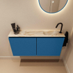 MONDIAZ TURE-DLUX Meuble toilette - 100cm - Jeans - EDEN - vasque Frappe - position droite - 1 trou de robinet SW1102801