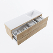 MONDIAZ VICA meuble sous lavabo 150cm Chêne blanchi 2 tiroirs. Lavabo CLOUD à droite sans trou de robinet, couleur Talc. SW1381964