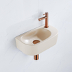 QeramiQ Fuente Ensemble lave-mains - 40x21.5x12cm - droit - lisse - semi-circulaire - 1 trou de robinet - céramique - robinet de lave-mains cuivre brossé - bonde - siphon abaissé - beige SW1232840