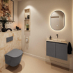 MONDIAZ TURE-DLUX 60cm toiletmeubel Dark Grey. EDEN wastafel Frappe positie rechts. Zonder kraangat. SW1102765