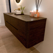Mondiaz CIRO-DLUX Meuble de salle de bains - 160x45x50cm - Plan vasque solid surface Lava - 1 lavabo à gauche - sans trous de robinet - 4 tiroirs - Noyer SW1530231