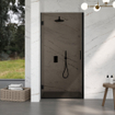 FugaFlow Eccelente Vetro Douchecabine - 100x140x200cm - scharnieren - deurgreep - vlak - rookglas - Mat zwart SW1222851
