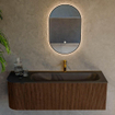 MONDIAZ KURVE meuble de salle de bains 135 cm avec module 25 L couleur Walnut avec 1 tiroir et 1 porte. Lavabo BIG MEDIUM droit 1 trou de robinet Urban. SW1138501
