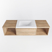 MONDIAZ BUKLA 140cm ensemble de meuble avec module ouvert 40 L+R couleur Chêne blanchi avec 2 tiroirs. Lavabo CLOUD centre 1 trou de robinet couleur Talc. SW1382024