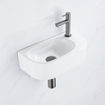 QeramiQ Fuente Ensemble de Lavabo - 40x21.5x12cm - droit - lisse - demi-rond - 1 trou de robinet - céramique - ensemble de robinet gunmetal - bouchon de vidange - siphon réduit - blanc brillant SW1232826