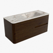 Mondiaz CIRO-DLUX Badkamermeubelset - 110x45x50cm - Solid surface wastafel Frappe - 1 wasbak Rechts - 1 kraangat - 2 lades - Walnut SW1530324