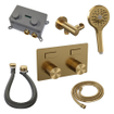 BRAUER Gold Carving mitigeur de baignoire encastré thermostatique - boutons-poussoirs SET 04 - combinaison de remplissage de baignoire - douchette 3 jets - flexible de douche - coude de raccordement mural - or brossé PVD SW925623