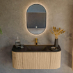 MONDIAZ KURVE 110cm Meuble salle de bain avec module 25 G et D - couleur Oak - 1 tiroir - 2 portes - vasque CLOUD centre - 1 trou de robinet - Urban SW1138361