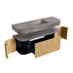 MONDIAZ THOR-DLUX 130cm badmeubel ronding links + rechts kleur Oak met 1 lade en 2 deuren. Vrijhangende wastafel CLOUD Midden 1 kraangat kleur Oza. SW1463960