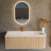 MONDIAZ KURVE-DLUX 125cm Meuble salle de bain avec module 25 D - couleur Oak - 1 tiroir - 1 porte - vasque BIG MEDIUM gauche - 1 trou de robinet - couleur Ostra SW1137721