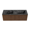 MONDIAZ KURVE-DLUX 130cm Meuble salle de bain - couleur Walnut - 2 tiroirs - vasque LEAF double - 2 trous de robinet - couleur Lava SW1137273