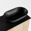 Mondiaz Fowy meuble de toilette - 40x50x23cm - chêne blanchi mat - 1 trou de robinet - lavabo à droite - 1 porte - solid surface - plan Mélamine - lavabo : noir SW761435