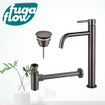 FugaFlow Eccelente Sobrado Slim Slim Kit mitigeur lavabo - robinet rehaussé - bonde nonobturable - siphon design - PVD Gunmetal SW1124383