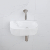 QeramiQ Fuente Ensemble de Lavabo - 40x21.5x12cm - strié - demi-rond - céramique - ensemble de robinet en acier inoxydable brossé - bouchon de vidange - siphon réduit - blanc mat SW1233103