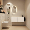 MONDIAZ TURE-DLUX meuble WC 120 cm Talc. EDEN lavabo Ostra position gauche. Avec 1 trou de robinet. SW1104699
