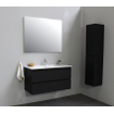 Basic Bella Meuble salle de bains avec lavabo céramique Blanc avec miroir 100x55x46cm 1 trou de robinet Noir mat SW491871