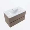 Mondiaz VICA Ensemble de meuble de salle de bain - 80cm - meuble sous-vasque fumée - 2 tiroirs - lavabo denia milieu - 1 trou de robinet - version haute 60cm - blanc brillant SW1080309