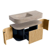 MONDIAZ THOR-DLUX 100cm badmeubel ronding links + rechts kleur Oak met 1 lade en 2 deuren. Vrijhangende wastafel CLOUD Links zonder kraangat kleur Saba. SW1467552