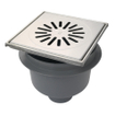 Aquaberg regard en plastique/surélévation en plastique avec sortie inférieure 75mm grille inox réglable 20x20cm avec seau PPC garde d'odeurs 60mm 2300050