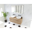 HR Matrix 3d meuble de salle de bain ensemble 120cm 2 tiroirs sans poignée avec poignée strip en couleur chêne français avec dessus chêne français SW857098