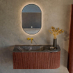 Mondiaz KURVE-DLUX Ensemble de meuble de salle de bains - 105x46x40cm - 1 tiroir - 1 porte - lavabo solid surface -gauche - sans trou de robinet - Ruby SW1416027
