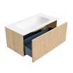 MONDIAZ KURVE 90cm Meuble salle de bain - couleur Oak - 1 tiroir - vasque BIG SMALL centre - 1 trou de robinet - Talc SW1138168