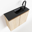 MONDIAZ TURE Kit lave-mains - 60x23x50cm - 1 trou de robinet - 2 portes - chêne blanchi mat - Lavabo à droite - Solid Surface Noir SW475470