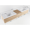 Mondiaz BUKLA Ensemble de meuble salle de bain - 200x45x34cm - 0 trous de robinet - 2 lavabos solid surface - Talc - sans poignée - 3 tiroirs - Mélamine - Chêne blanchi SW704752