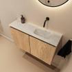 MONDIAZ TURE-DLUX 80cm meuble de toilettes Washed Oak. EDEN lavabo Opalo position droite. Sans trou de robinet. SW1104608