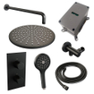 BRAUER Black Edition Regendoucheset inbouw - hoofddouche 30cm - gladde knop - inclusief inbouwdeel - handdouche rond 3 standen - mat zwart SW538406