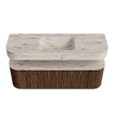 MONDIAZ THOR-DLUX 140cm badmeubel ronding links + rechts kleur Walnut met 1 lade en 2 deuren. Vrijhangende wastafel CLOUD Midden zonder kraangat kleur Nata. SW1464410