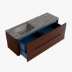 Mondiaz CIRO-DLUX Meuble de salle de bains - 140x45x50cm - Plan-vasque Solid Surface Oza - 1 lavabo à gauche - 1 trou de robinet - 4 tiroirs - Ruby SW1532104