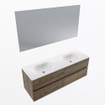 Mondiaz VICA ensemble de meuble de salle de bain - 140cm - meuble sous-vasque marron foncé gris - 4 tiroirs - lavabo lune double - sans trous de robinet - couleur talc - miroir LED - version XL 60cm de haut SW1091717