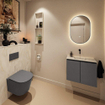 MONDIAZ TURE-DLUX Meuble WC 60 cm Dark Grey. EDEN vasque Ostra position milieu. Sans trou de robinet. SW1104816