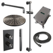 BRAUER Gunmetal Carving Regendoucheset inbouw - hoofddouche 30cm - carving knop - inclusief inbouwdeel - handdouche staaf 1 stand - glijstang - PVD - geborsteld gunmetal SW715979