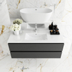MONDIAZ DENTA Ensemble de meuble salle de bain - 100cm - 2 tiroirs - lavabo centré - 1 trou de robinet - Acrylique gris foncé SW411438