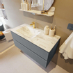 MONDIAZ VICA-DLUX Ensemble meuble de salle de bains - 100cm - meuble bas plata - 2 tiroirs - lavabo encastré cloud gauche - 1 trou de robinet - version hauteur 60cm - glace SW1088326