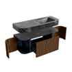 MONDIAZ THOR-DLUX 120cm meuble de salle de bains arrondi gauche + droite couleur Walnut avec 1 tiroir et 2 portes. Vasque suspendue CLOUD droite sans trou de robinet couleur Lava. SW1463218