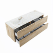 Mondiaz VICA-DLUX Ensemble de meuble de salle de bain - 130cm - meuble sous-vasque chêne blanchi - 4 tiroirs - lavabo encastré cloud gauche - sans trous de robinet - version haute de 60cm - frape SW1088803