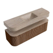 MONDIAZ THOR-DLUX 150cm badmeubel ronding links + rechts kleur Walnut met 1 lade en 2 deuren. Vrijhangende wastafel CLOUD Midden 1 kraangat kleur Saba. SW1464866