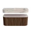 MONDIAZ THOR-DLUX 110cm badmeubel ronding links + rechts kleur Walnut met 1 lade en 2 deuren. Vrijhangende wastafel CLOUD Rechts 1 kraangat kleur Nata. SW1462949