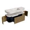 MONDIAZ THOR-DLUX Meuble de salle de bains 130cm arrondi gauche + droite couleur Dusk avec 1 tiroir et 2 portes. Vasque suspendue CLOUD Milieu 1 trou de robinet couleur Glace. SW1463624