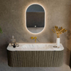Mondiaz KURVE-DLUX Ensemble de meuble de salle de bains - 130x46x40cm - 1 tiroir - 2 portes - lavabo solid surface - central - sans trou de robinet - Shadow SW1414532