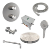 BRAUER Stripe Thermostatische Inbouw Regendouche - 3-weg - rond - 25cm douchekop - gebogen muurarm - 3-standen handdouche - doucheslang - wandaansluitbocht - RVS-kleurig geborsteld PVD SW1435241