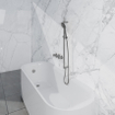 Fortifura Nebbio Ensemble combiné de bain - mitigeur thermostatique - barre de glissement avec coude mural intégré - flexible de douche métallique - douchette ronde - Remplissage-vidage de baignoire - inox brossé PVD (inox) SW1238046